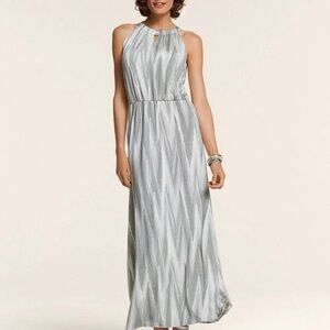 NWT A Time to Shine White Gray Maxi Halter Dress